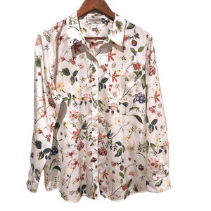 Coldwater Creek White Floral Button Down Ladybug! Large